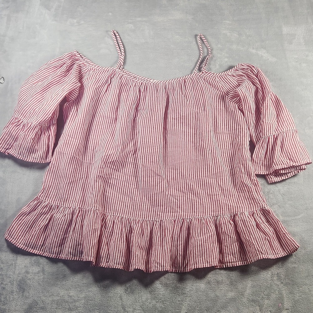 Beach Lunch‎ Lounge Red and White Pinstripe Off the Shoulder Top Large